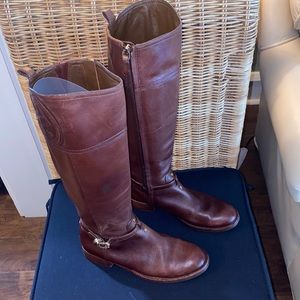 Tory Burch Brita Riding Boots Side Zip  Brown Sz 6.5